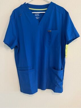 Landau Men's V-Neck Scrub Top in Royal Blue